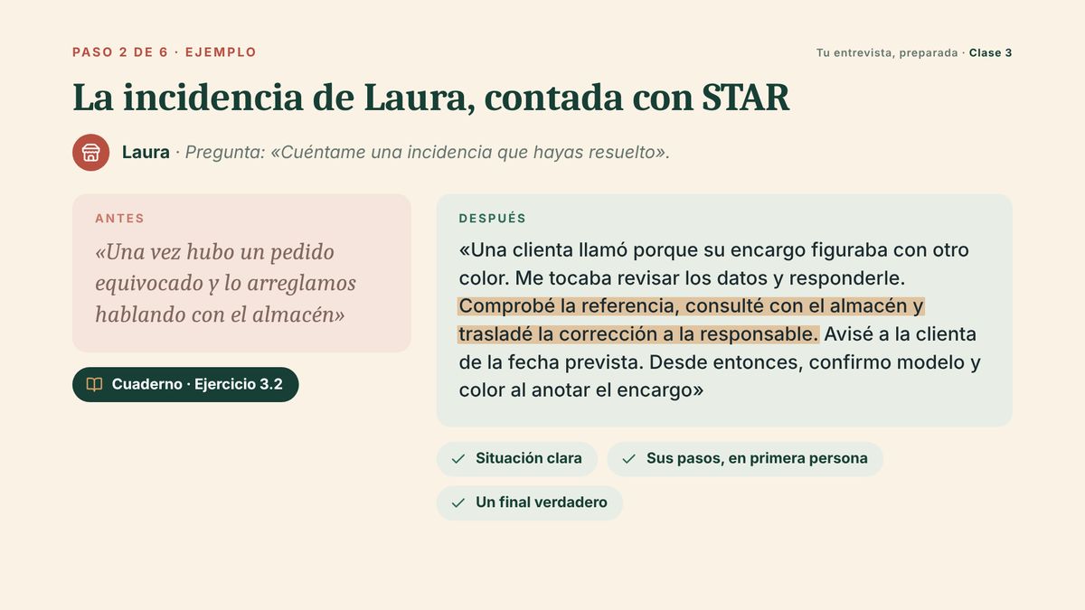 Escena de la clase 3: una incidencia contada paso a paso