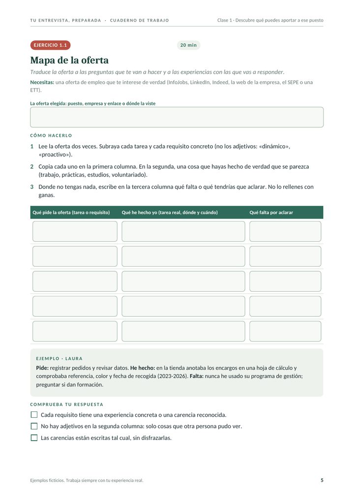 Página de ejercicio del cuaderno: mapa de la oferta